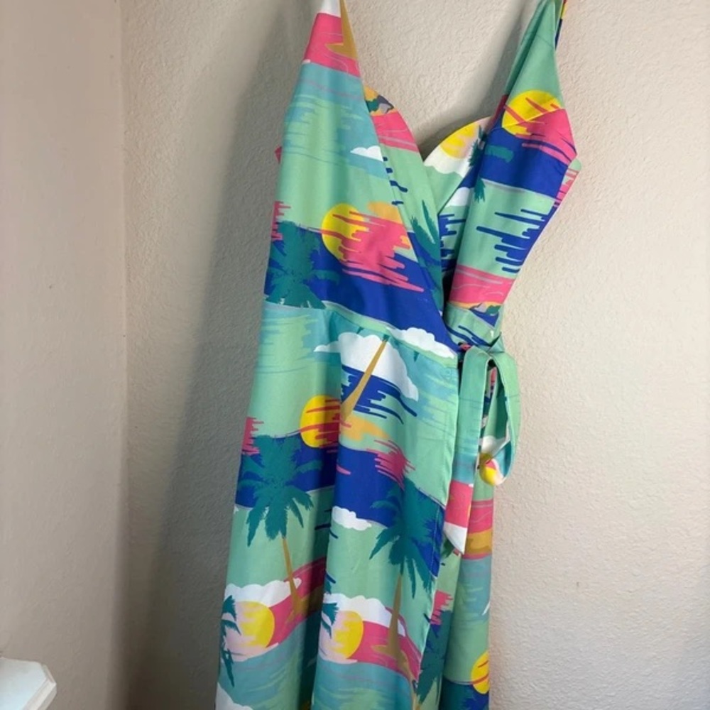 Wrap Sundress in Mint Tropical Print - Picture 2 of 5